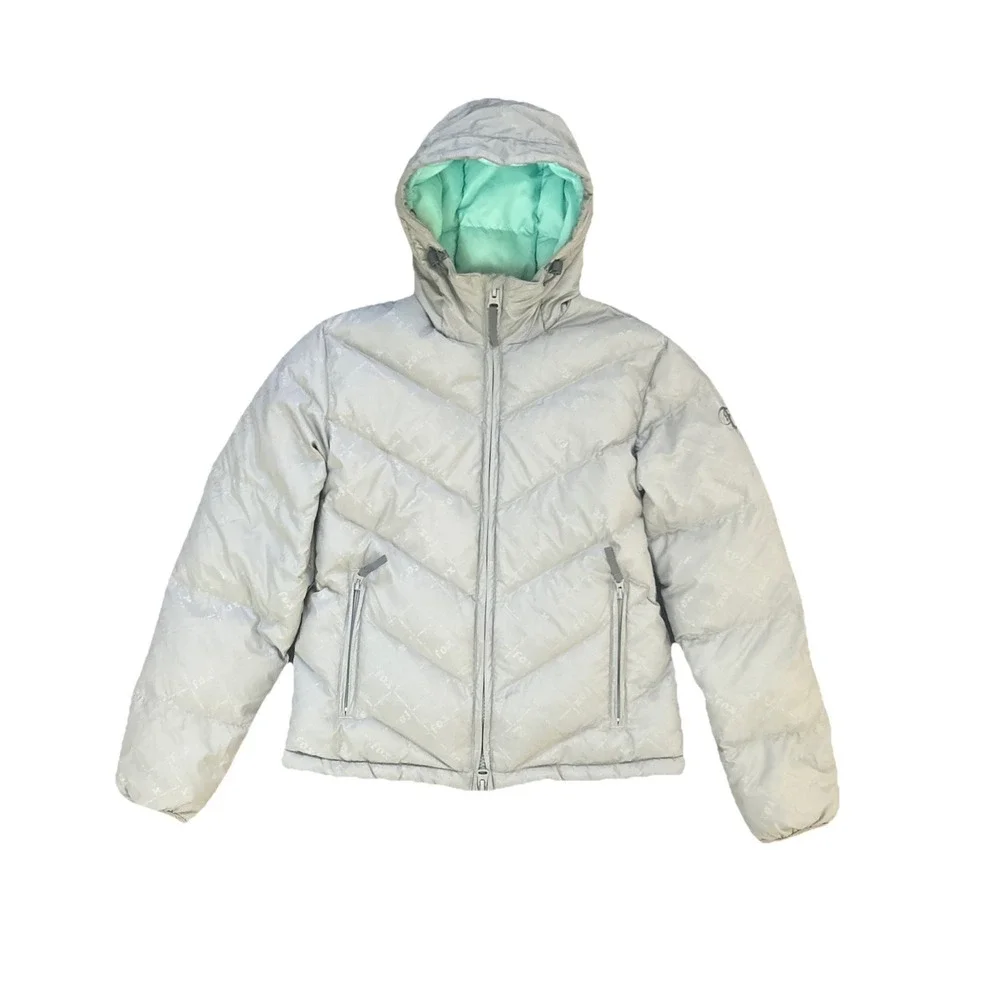 Fox Girls Puffer Jacket L‎ Gray Down Feather Hooded Winter Coat Ski Snowboard